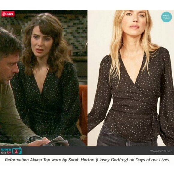 💕REFORMATION💕 Alaina Wrap Top ~ Ditto Dot Black White Polka Dot Print Medium - Picture 6 of 12